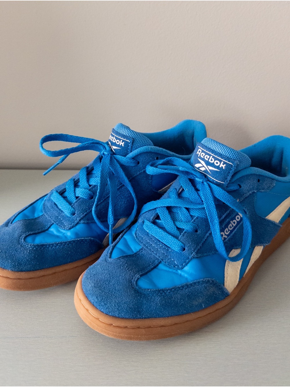 Reebok Kids Royal Blue & White Suede Nylon Sneakers with Gum Sole
